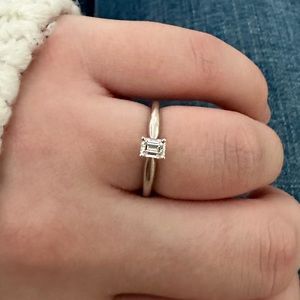14K White Gold Emerald Cut Diamond Engagement Ring or Promise Ring size 5.5